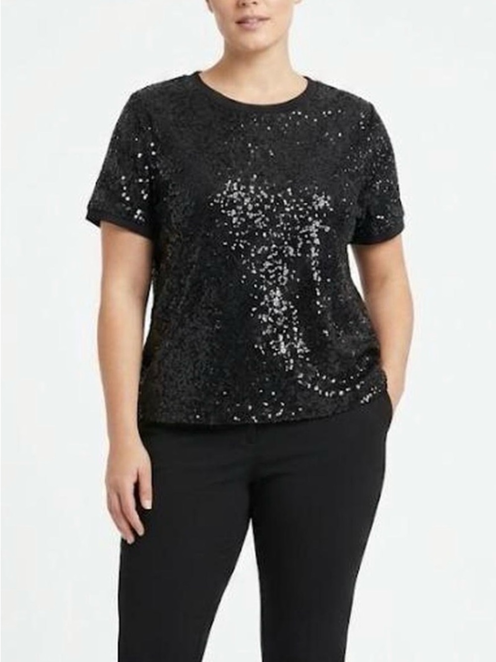 DKNY Black Sequin Short-Sleeve Crewneck Top